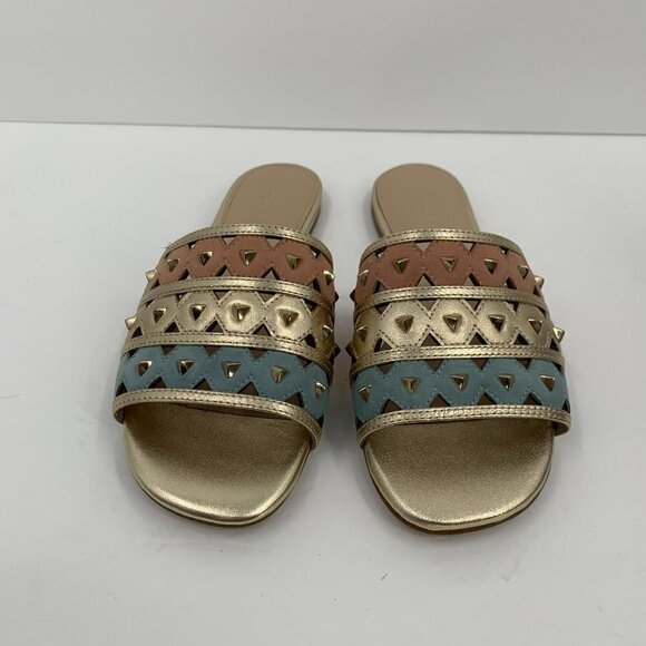 Botkier New York Maeva pastel sandal flat slides gold metallic blue pink new 5.5 - Picture 5 of 8